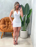 Vestido Curto em Poliamida Plissado com Gola Boba Ref.1798