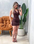 Vestido Curto em Poliamida Plissado com Gola Boba Ref.1798