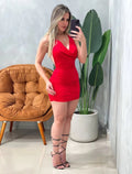 Vestido Curto em Poliamida Plissado com Gola Boba Ref.1798