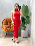 Vestido Midi em Malha Romantic Frente Única e Gola Chocker Ref. 1833