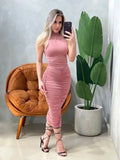 Vestido Midi em Malha Romantic Frente Única e Gola Chocker Ref. 1833