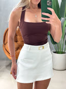 Shorts Saia em Alfaiataria Bolso Falso com Cinto Ref. 1812