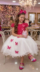 Vestido Juvenil - Midi Vila Lele Sabrina Pink e Off