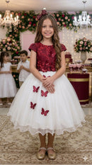 Vestido Juvenil - Midi Vila Lele Sabrina Marsala e Off