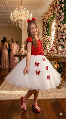 Vestido Juvenil - Midi Vila Lele Sabrina Vermelho e Off