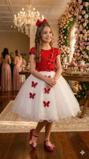 Vestido Juvenil - Midi Vila Lele Sabrina Vermelho e Off