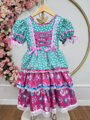 Vestido Junino Arraiá Festas Verde com Saia Colorida