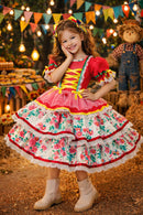 Vestido Junino Arraiá Festas Vermelho Saia Colorida
