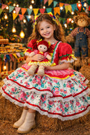 Vestido Junino Arraiá Festas Vermelho Saia Colorida
