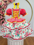 Vestido Junino Arraiá Festas Vermelho Saia Colorida