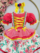 Vestido Junino Arraiá Festas Vermelho Saia Colorida
