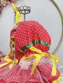 Vestido Junino Arraiá Festas Vermelho Saia Colorida