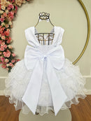 Vestido Infantil Branco Saia C/ Babados e Glitter Daminha
