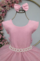 Vestido Infantil Nude Saia C/ Babados e Glitter Daminha