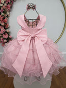 Vestido Infantil Nude Saia C/ Babados e Glitter Daminha