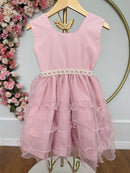 Vestido Infantil Nude Saia C/ Babados e Glitter Daminha