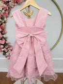 Vestido Infantil Nude Saia C/ Babados e Glitter Daminha