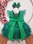 Vestido Infantil Verde Saia C/ Babados e Glitter Festas