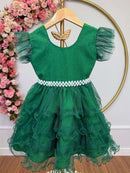 Vestido Infantil Verde Saia C/ Babados e Glitter Festas