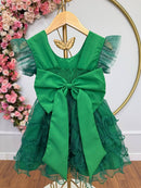 Vestido Infantil Verde Saia C/ Babados e Glitter Festas