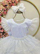 Vestido Infantil Branco Saia C/ Babados e Glitter Festas