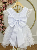 Vestido Infantil Branco Saia C/ Babados e Glitter Festas