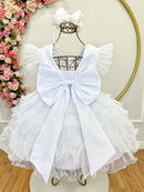 Vestido Infantil Branco Saia C/ Babados e Glitter Festas