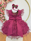 Vestido Infantil Marsala Saia C/ Babados e Glitter Festas