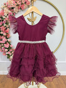 Vestido Infantil Marsala Saia C/ Babados e Glitter Festas