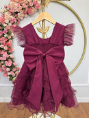 Vestido Infantil Marsala Saia C/ Babados e Glitter Festas