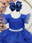 Vestido Infantil Azul Royal Saia C/ Babados e Glitter Festas
