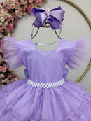 Vestido Infantil Lilás Saia C/ Babados e Glitter Festas