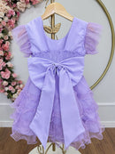 Vestido Infantil Lilás Saia C/ Babados e Glitter Festas