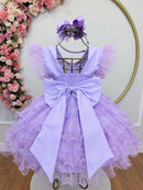 Vestido Infantil Lilás Saia C/ Babados e Glitter Festas