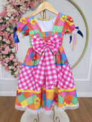 Vestido Infantil Junino Arraiá Caipira Xadrez Colorido Luxo
