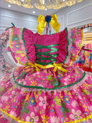 Vestido Infantil Junino Festa São João Caipira Pink Florido