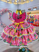 Vestido Infantil Junino Festa São João Caipira Pink Florido