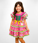 Vestido Infantil Junino Festa São João Caipira Pink Florido