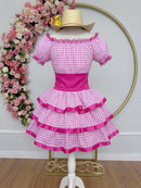 Vestido Adulto Junino Arraiá Caipira Xadrez Pink Festas