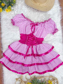 Vestido Adulto Junino Arraiá Caipira Xadrez Pink Festas