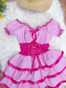 Vestido Adulto Junino Arraiá Caipira Xadrez Pink Festas
