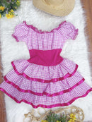 Vestido Adulto Junino Arraiá Caipira Xadrez Pink Festas