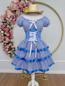 Vestido Adulto Junino Arraiá Caipira Xadrez Azul Festas