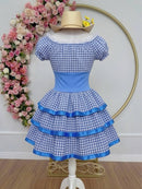 Vestido Adulto Junino Arraiá Caipira Xadrez Azul Festas