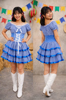 Vestido Adulto Junino Arraiá Caipira Xadrez Azul Festas