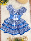 Vestido Adulto Junino Arraiá Caipira Xadrez Azul Festas