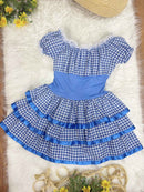 Vestido Adulto Junino Arraiá Caipira Xadrez Azul Festas