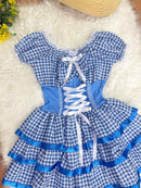 Vestido Adulto Junino Arraiá Caipira Xadrez Azul Festas