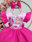Vestido Infantil Patrulha Canina Skye Pink Saia C/ Leds Festas