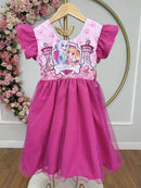 Vestido Infantil Patrulha Canina Skye Pink Saia C/ Leds Festas